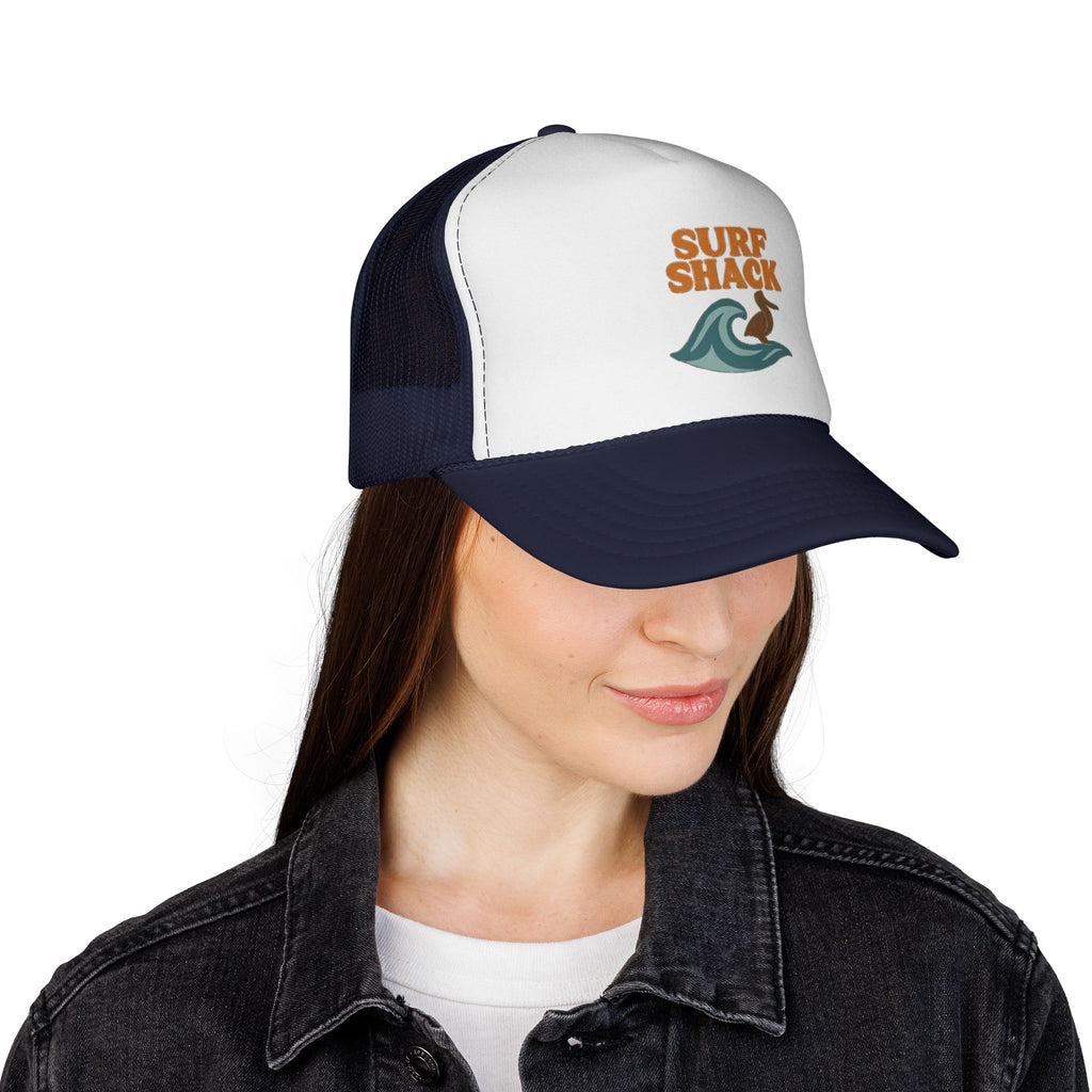 Surf Shack Trucker Cap – Retro Beach Wave & Surfer Logo