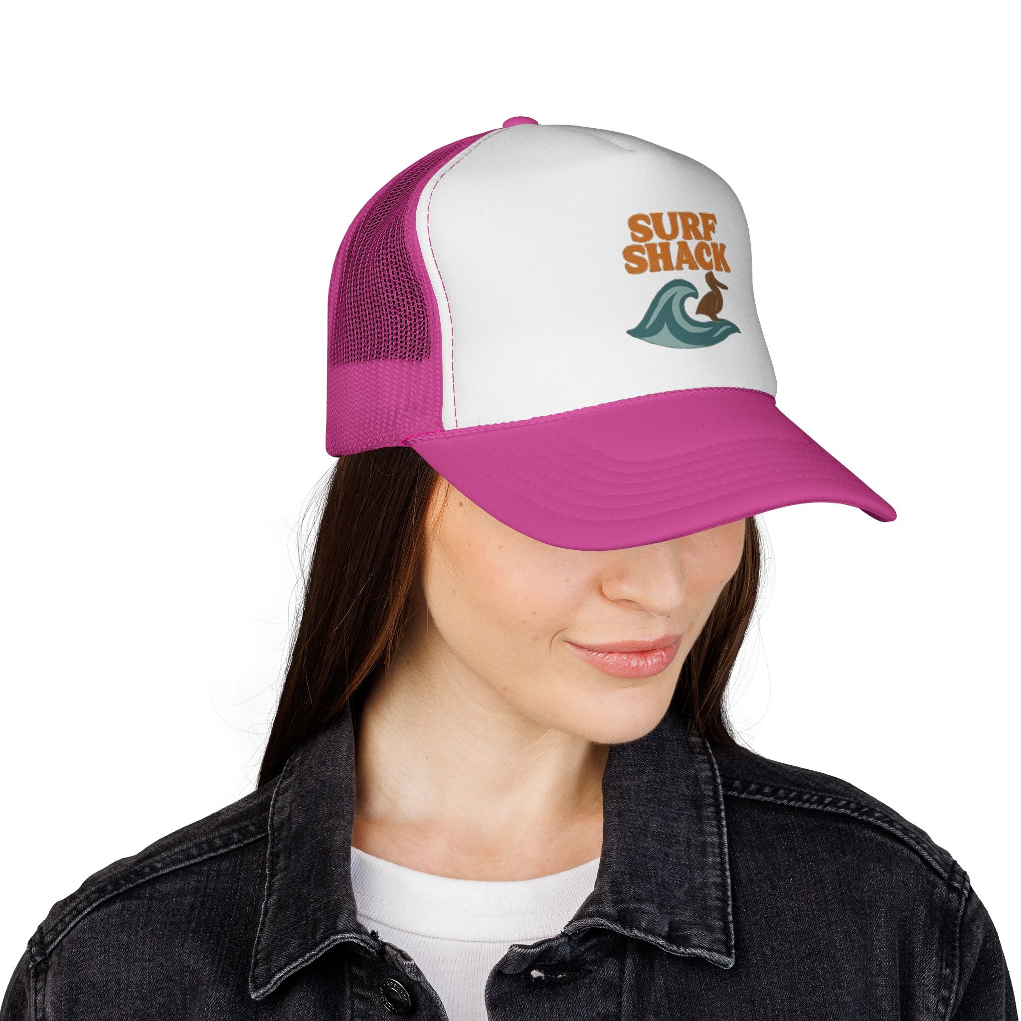 Surf Shack Trucker Cap – Retro Beach Wave & Surfer Logo