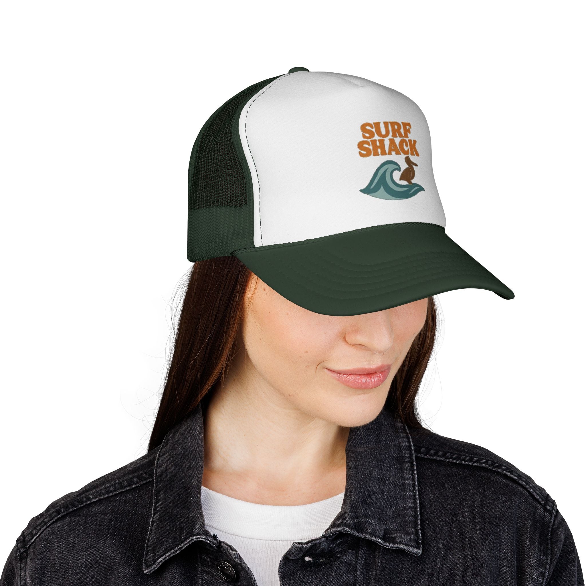 Surf Shack Trucker Cap – Retro Beach Wave & Surfer Logo